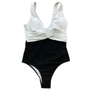 NEW Beachsissi One Piece Black & White Swimsuit, High Cut, Twist Knot Top, Sz S